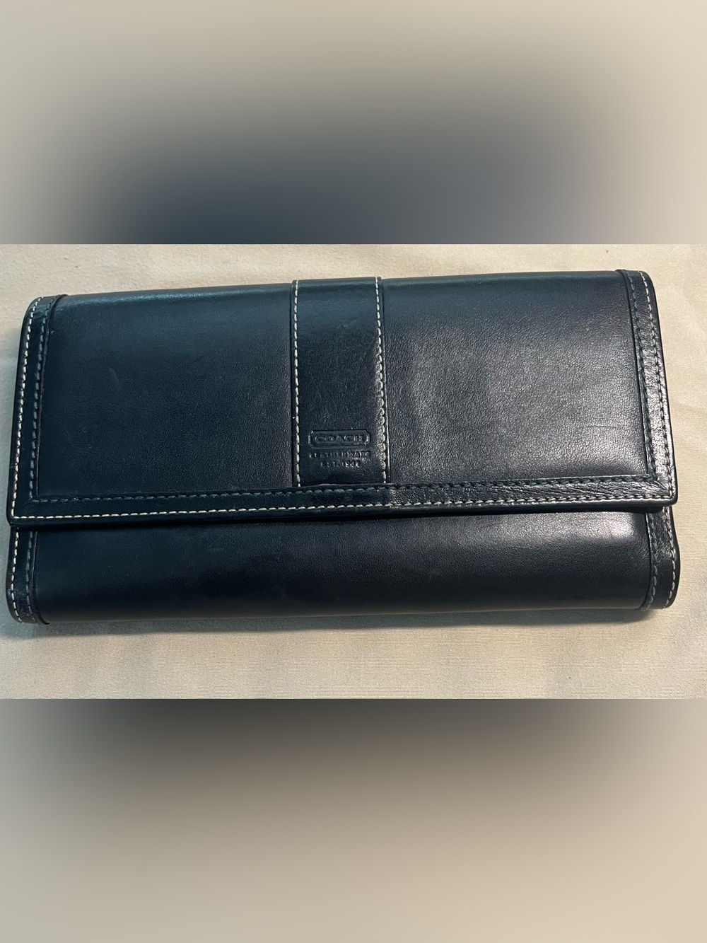 Coach Vintage Hampton Black Leather Continental Wallet With Checkbook Cover